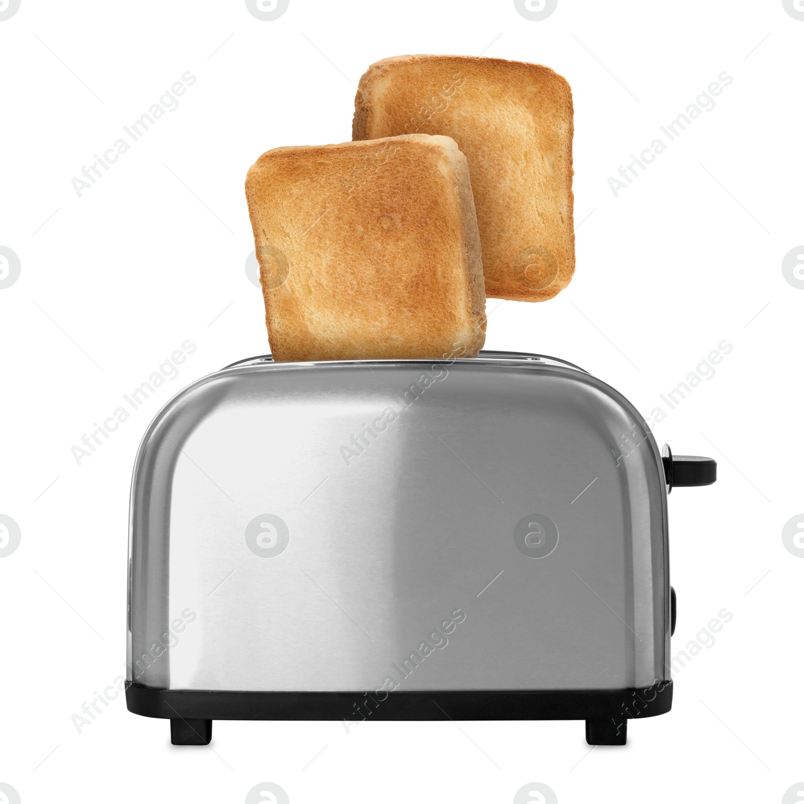 Slices of toasted bread jumping out of toaster on white background Image of Slices of toasted bread jumping out of toaster on white background