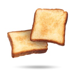 Image of Slices of toasted bread in air o white background