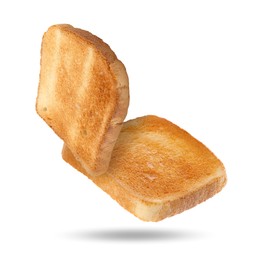 Image of Slices of toasted bread in air o white background