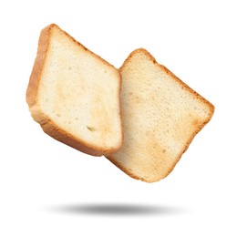 Image of Slices of toasted bread in air o white background