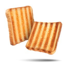 Image of Slices of toasted bread in air o white background