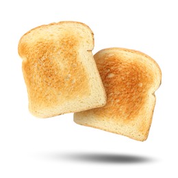 Image of Slices of toasted bread in air o white background
