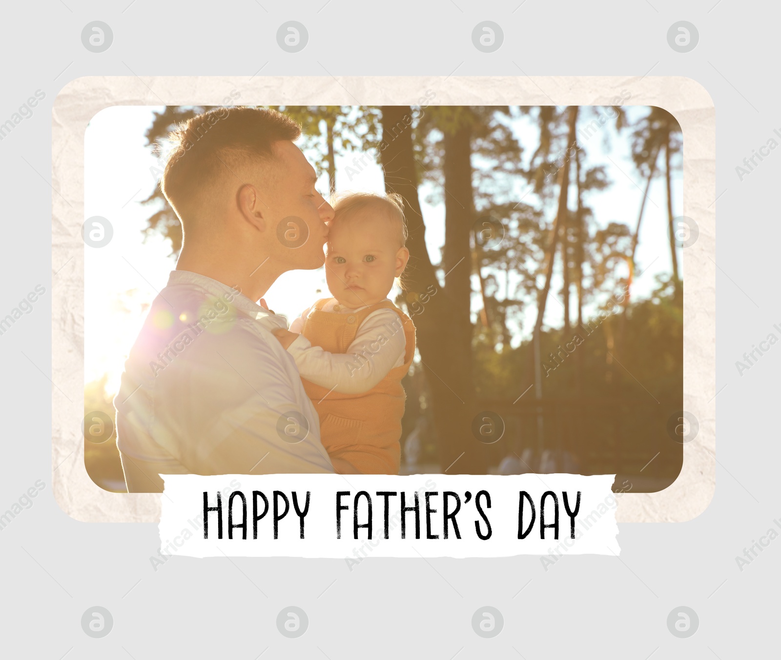 Happy Father's Day. Photo of dad with his cute daughter spending time together in park on summer day, light background Image of Happy Father's Day. Photo of dad with his cute daughter spending time together in park on summer day, light background