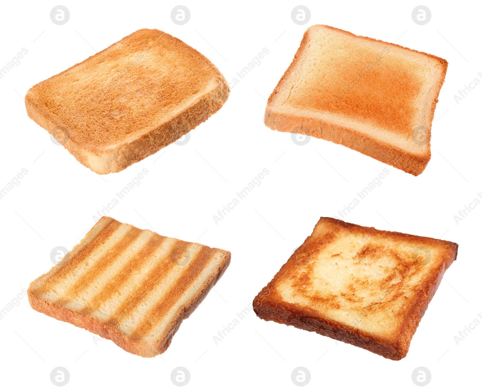 Slices of toasted bread on white background, set Image of Slices of toasted bread on white background, set