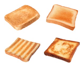 Image of Slices of toasted bread on white background, set