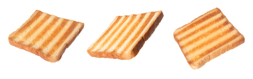 Image of Slices of toasted bread on white background, set