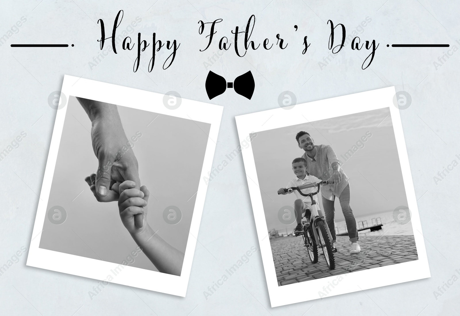 Happy Father's Day. Photos of dad and his child, light grey background Image of Happy Father's Day. Photos of dad and his child, light grey background