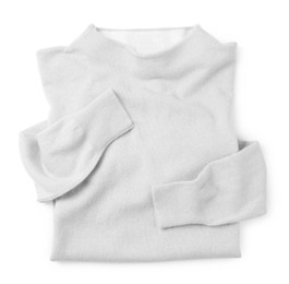 Image of White cashmere sweater on white background, top view
