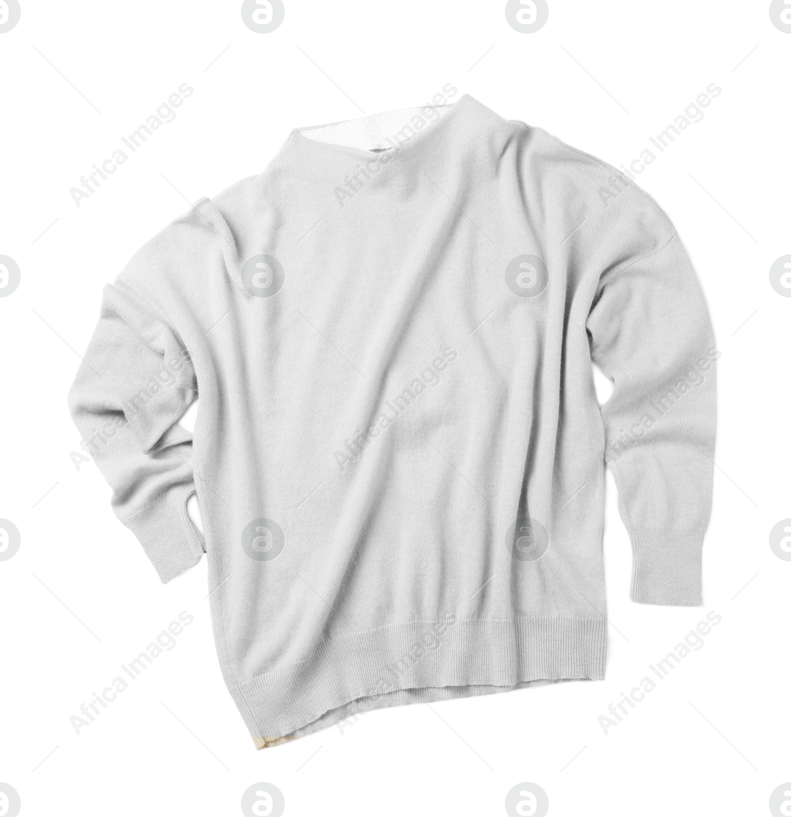 White cashmere sweater on white background, top view Image of White cashmere sweater on white background, top view