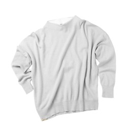 Image of White cashmere sweater on white background, top view