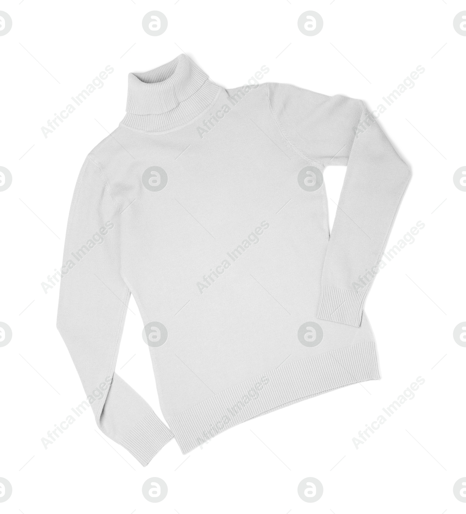 White cashmere sweater on white background, top view Image of White cashmere sweater on white background, top view