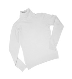 Image of White cashmere sweater on white background, top view