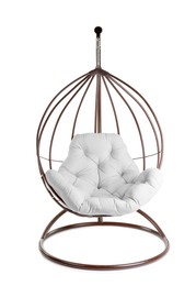 Image of Comfortable hanging chair with white cushion on white background