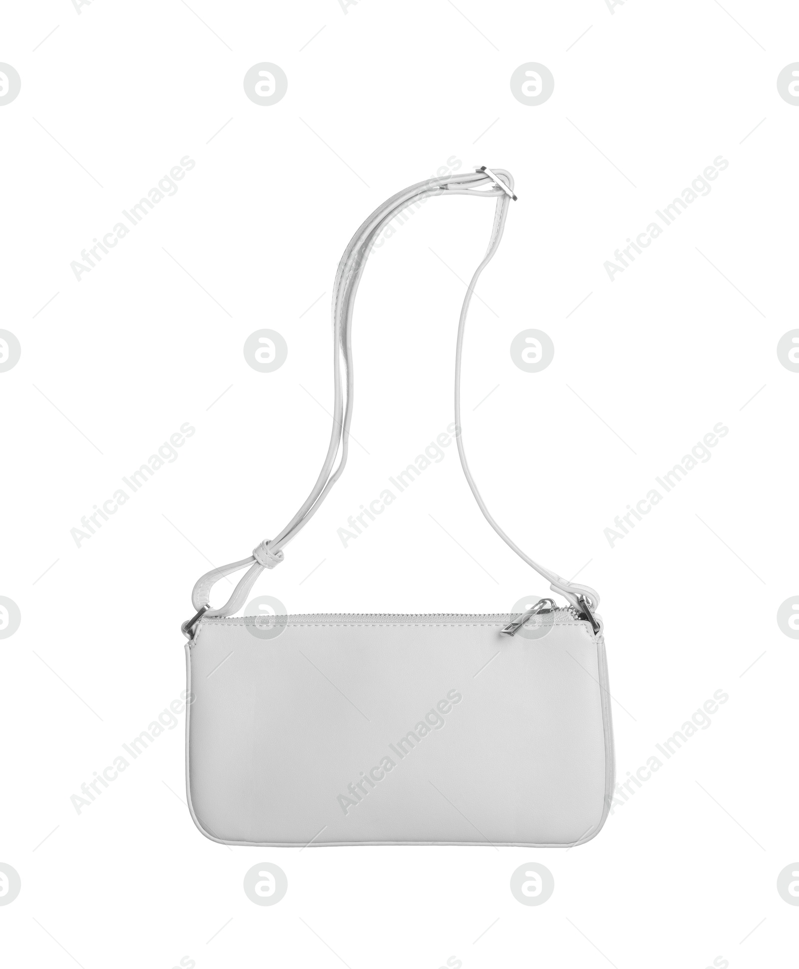 Stylish white handbag in air on white background Image of Stylish white handbag in air on white background