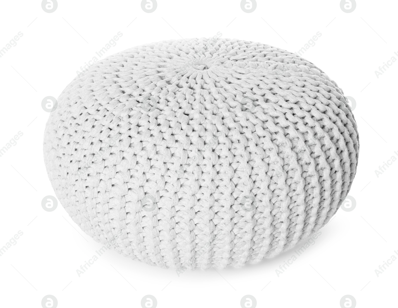 Stylish white knitted pouf on white background Image of Stylish white knitted pouf on white background