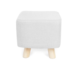 Image of Stylish white ottoman on white background. Interior element
