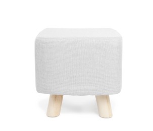 Image of Stylish white ottoman on white background. Interior element