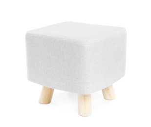 Image of Stylish white ottoman on white background. Interior element