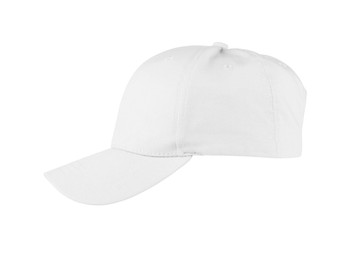 Image of Stylish white baseball cap on white background