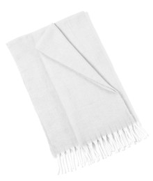 Image of Beautiful white blanket on white background, top view