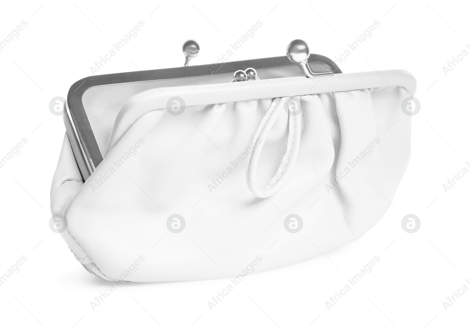 Stylish white leather purse on white background Image of Stylish white leather purse on white background