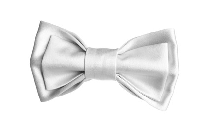 Image of Stylish white bow tie on white background