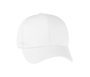 Image of Stylish white baseball cap on white background