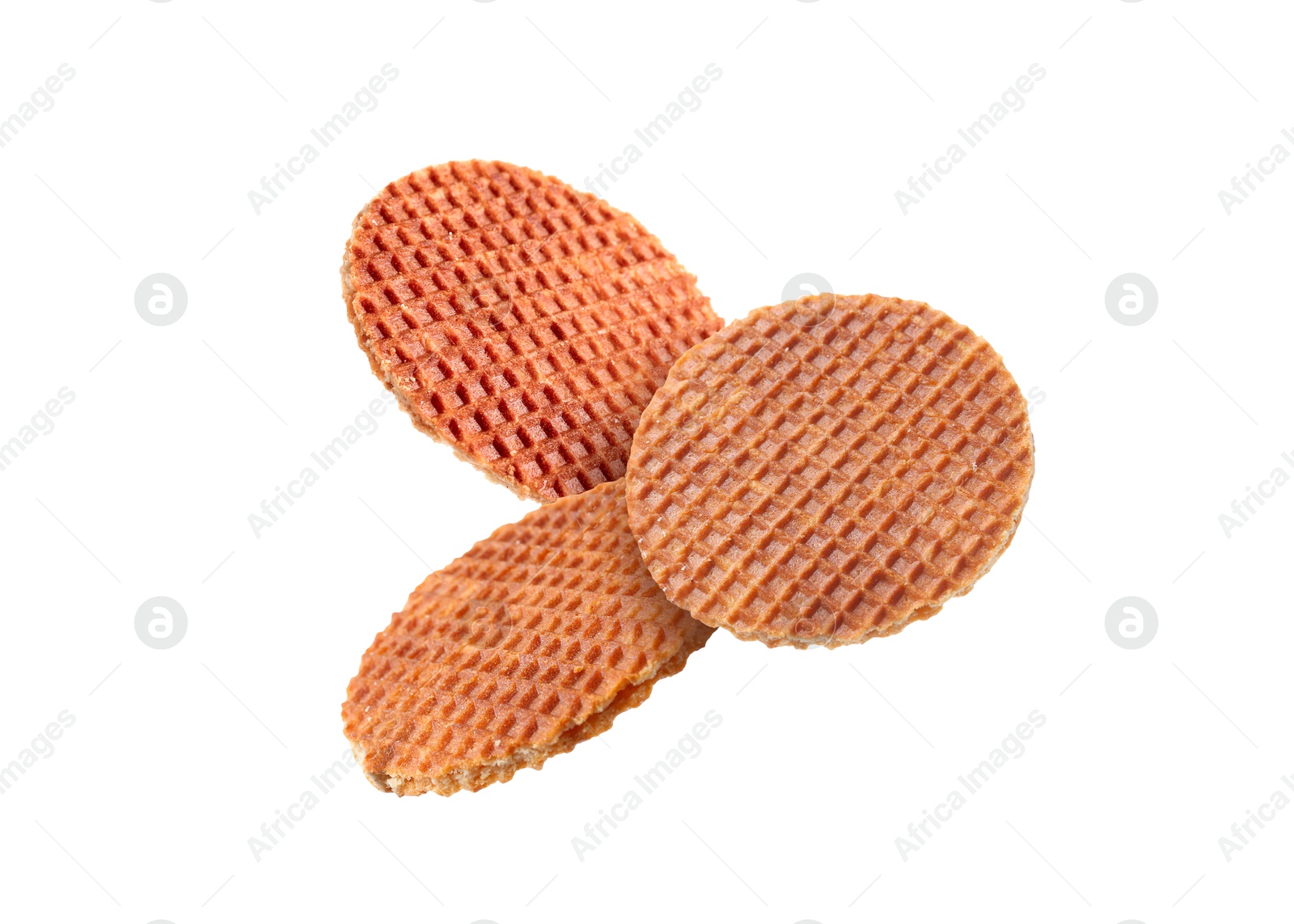 Yummy Dutch waffles (stroopwafels) flying on white background Image of Yummy Dutch waffles (stroopwafels) flying on white background