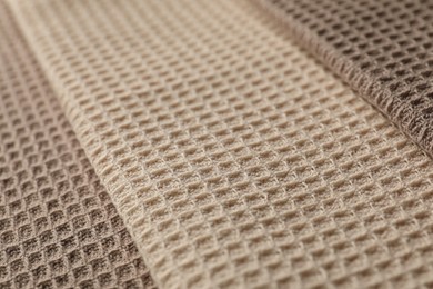 Photo of Different colorful waffle towels as background, closeup