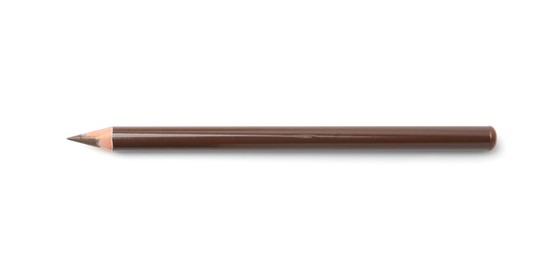Photo of Brown eyebrow pencil isolated on white, top view