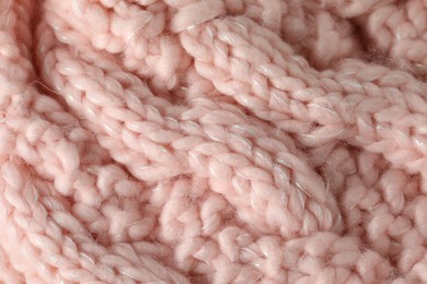 Photo of Texture of pink wool fabric as background, top view