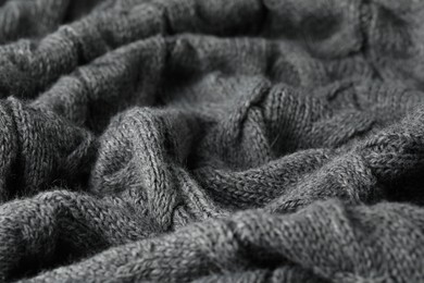 Photo of Texture of grey wool fabric as background, closeup