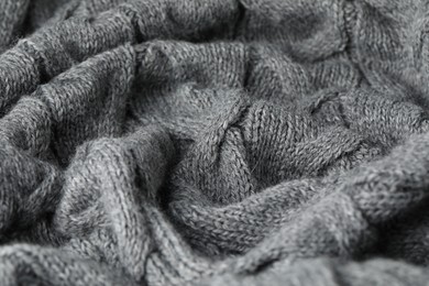 Photo of Texture of grey wool fabric as background, closeup