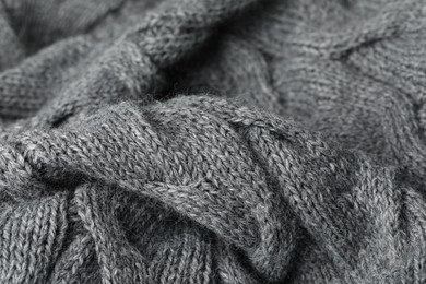 Photo of Texture of grey wool fabric as background, closeup
