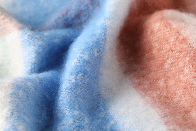 Photo of Texture of colorful wool fabric as background, closeup