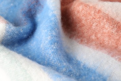 Photo of Texture of colorful wool fabric as background, closeup