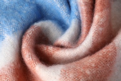 Photo of Texture of colorful wool fabric as background, closeup