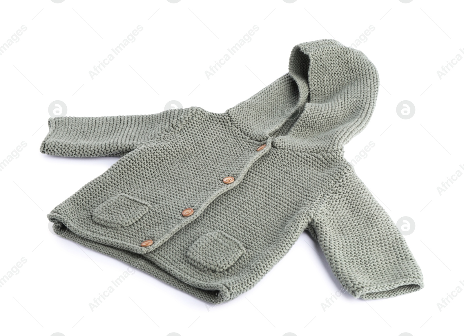 Grey wool baby sweater isolated on white Photo of Grey wool baby sweater isolated on white