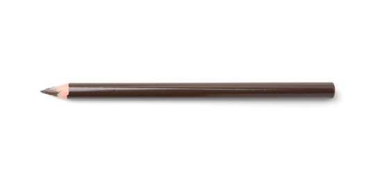 Photo of Brown eyebrow pencil isolated on white, top view