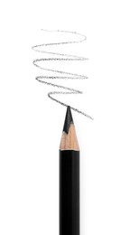 Photo of Beautiful eyebrow pencil and strokes isolated on white, top view