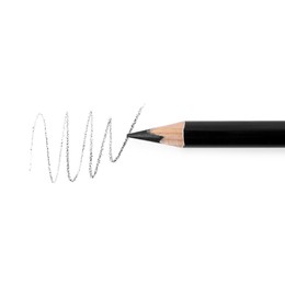 Photo of Beautiful eyebrow pencil and strokes isolated on white, top view
