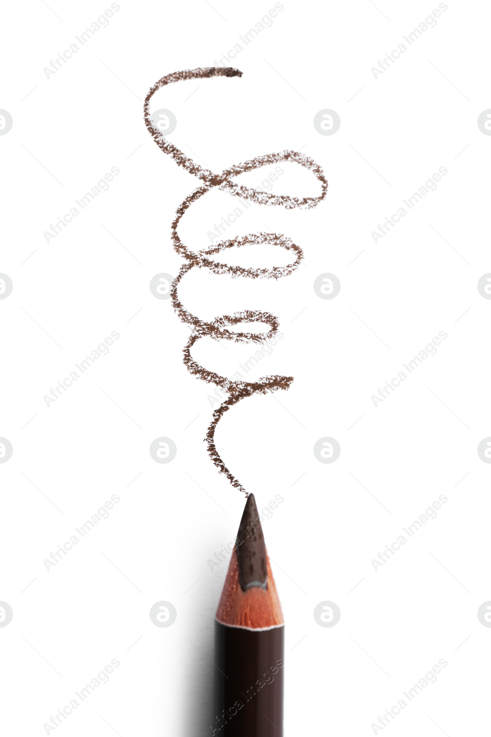 Beautiful eyebrow pencil and strokes isolated on white, top view Photo of Beautiful eyebrow pencil and strokes isolated on white, top view