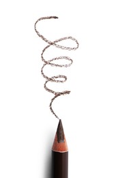 Photo of Beautiful eyebrow pencil and strokes isolated on white, top view