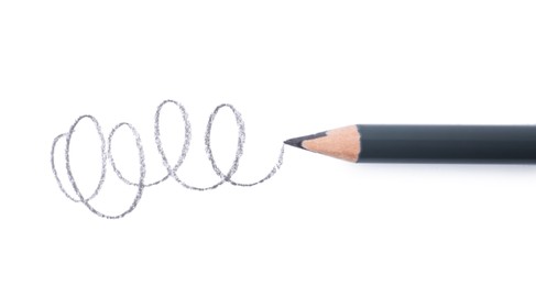 Photo of Beautiful eyebrow pencil and strokes isolated on white, top view