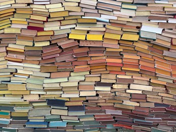 Photo of Wassenaar, Netherlands - April 24, 2025: Installation of many colorful books at Voorlinden museum