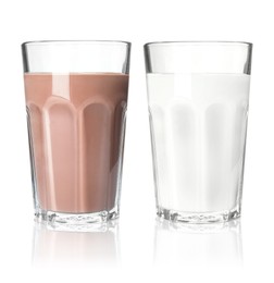 Image of Chocolate drink and milk in glasses isolated on white