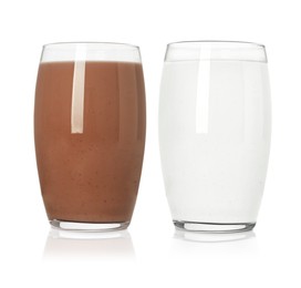 Image of Chocolate drink and milk in glasses isolated on white
