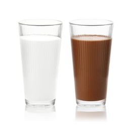 Image of Chocolate drink and milk in glasses isolated on white
