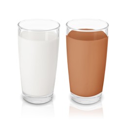 Image of Chocolate drink and milk in glasses isolated on white