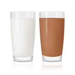 Image of Chocolate drink and milk in glasses isolated on white